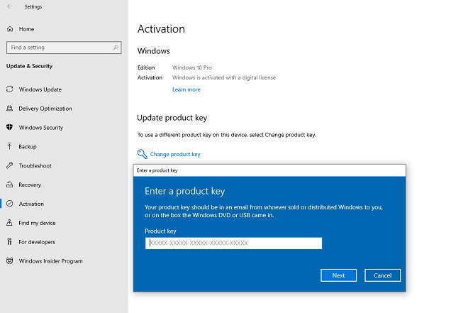 Cambiar clave de producto Windows 10
